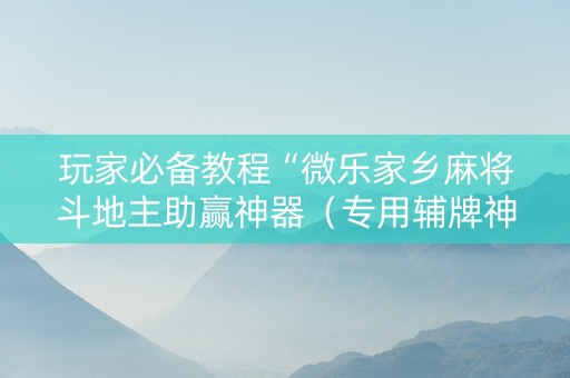 玩家必备教程“微乐家乡麻将斗地主助赢神器（专用辅牌神器免安装）
