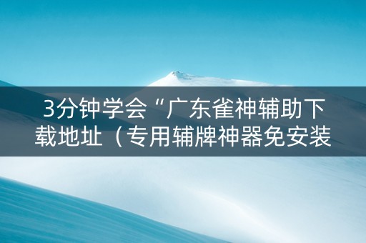 3分钟学会“广东雀神辅助下载地址（专用辅牌神器免安装）