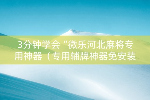 3分钟学会“微乐河北麻将专用神器（专用辅牌神器免安装）
