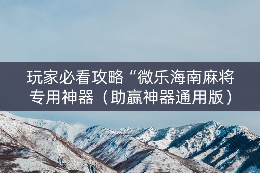 玩家必看攻略“微乐海南麻将专用神器（助赢神器通用版）
