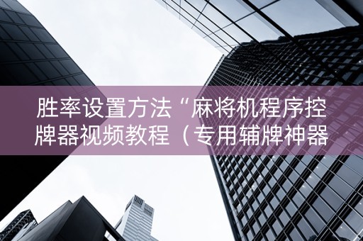 胜率设置方法“麻将机程序控牌器视频教程（专用辅牌神器免安装）