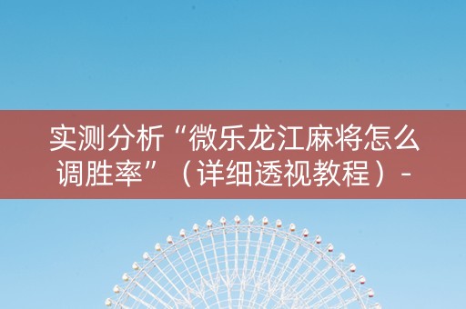 实测分析“微乐龙江麻将怎么调胜率”（详细透视教程）-哔哩哔哩