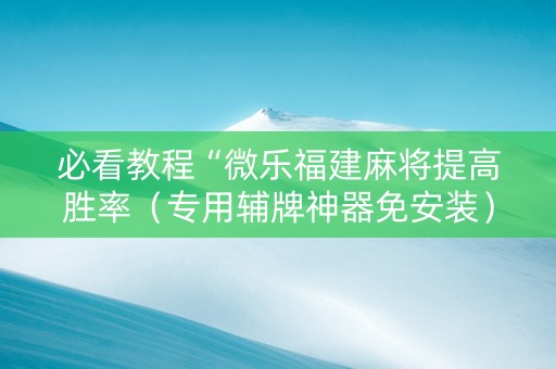 必看教程“微乐福建麻将提高胜率（专用辅牌神器免安装）