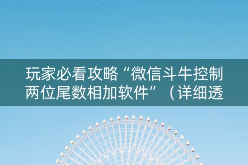 玩家必看攻略“微信斗牛控制两位尾数相加软件”（详细透视教程）-哔哩哔哩