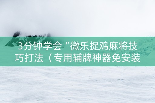 3分钟学会“微乐捉鸡麻将技巧打法（专用辅牌神器免安装）