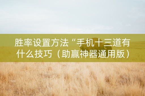 胜率设置方法“手机十三道有什么技巧（助赢神器通用版）