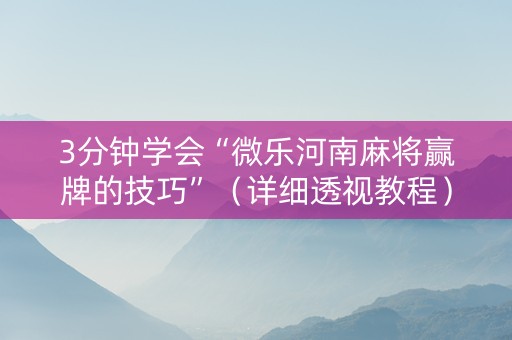 3分钟学会“微乐河南麻将赢牌的技巧”（详细透视教程）-哔哩哔哩