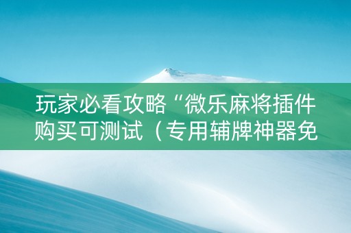 玩家必看攻略“微乐麻将插件购买可测试（专用辅牌神器免安装）