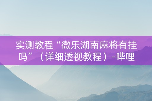 实测教程“微乐湖南麻将有挂吗”（详细透视教程）-哔哩哔哩