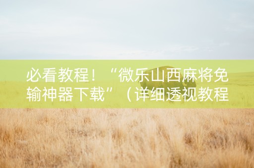 必看教程！“微乐山西麻将免输神器下载”（详细透视教程）-哔哩哔哩