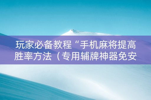 玩家必备教程“手机麻将提高胜率方法（专用辅牌神器免安装）