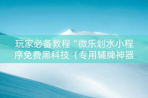 玩家必备教程“微乐划水小程序免费黑科技（专用辅牌神器免安装）