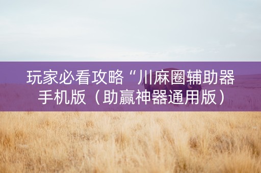 玩家必看攻略“川麻圈辅助器手机版（助赢神器通用版）