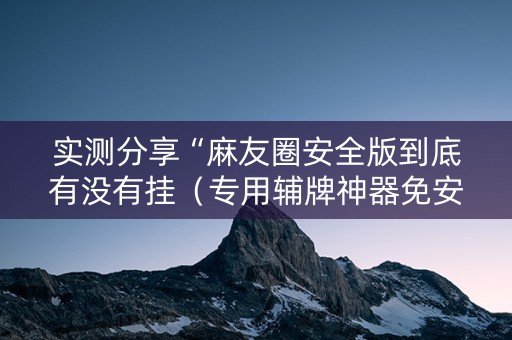 实测分享“麻友圈安全版到底有没有挂（专用辅牌神器免安装）
