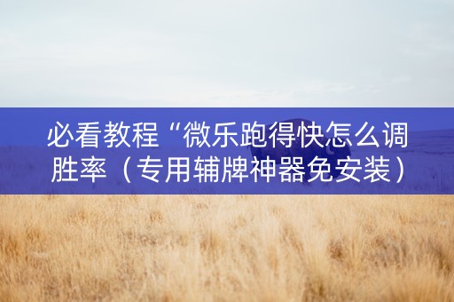 必看教程“微乐跑得快怎么调胜率（专用辅牌神器免安装）