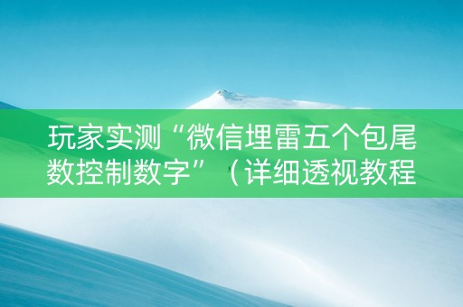 玩家实测“微信埋雷五个包尾数控制数字”（详细透视教程）-哔哩哔哩