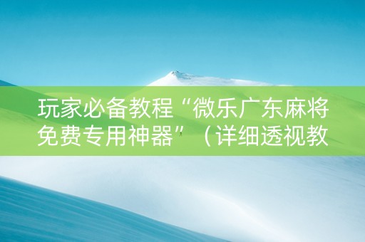 玩家必备教程“微乐广东麻将免费专用神器”（详细透视教程）-哔哩哔哩