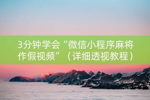 3分钟学会“微信小程序麻将作假视频”（详细透视教程）-哔哩哔哩