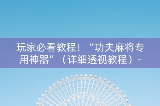 玩家必看教程！“功夫麻将专用神器”（详细透视教程）-哔哩哔哩