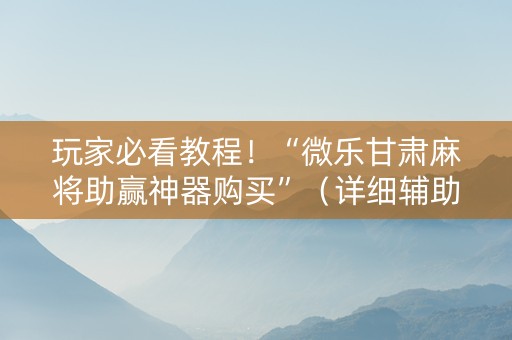 玩家必看教程！“微乐甘肃麻将助赢神器购买”（详细辅助教程）-哔哩哔哩