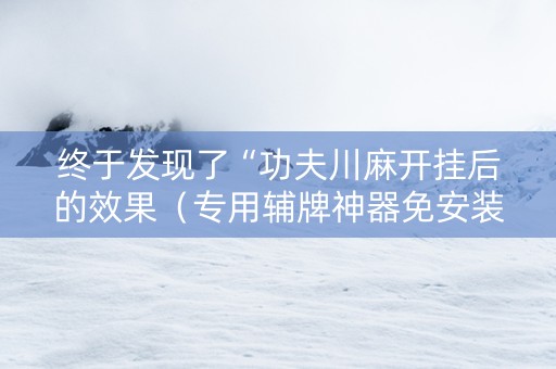 终于发现了“功夫川麻开挂后的效果（专用辅牌神器免安装）