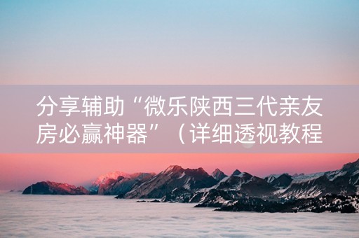 分享辅助“微乐陕西三代亲友房必赢神器”（详细透视教程）-哔哩哔哩