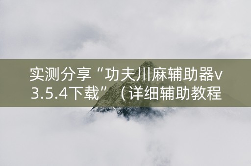 实测分享“功夫川麻辅助器v3.5.4下载”（详细辅助教程）-哔哩哔哩