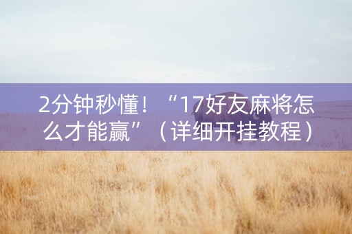 2分钟秒懂！“17好友麻将怎么才能赢”（详细开挂教程）-哔哩哔哩