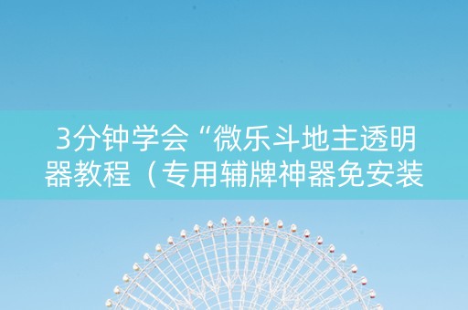 3分钟学会“微乐斗地主透明器教程（专用辅牌神器免安装）