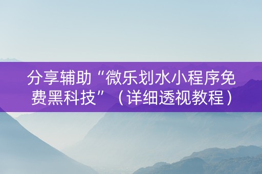 分享辅助“微乐划水小程序免费黑科技”（详细透视教程）-哔哩哔哩
