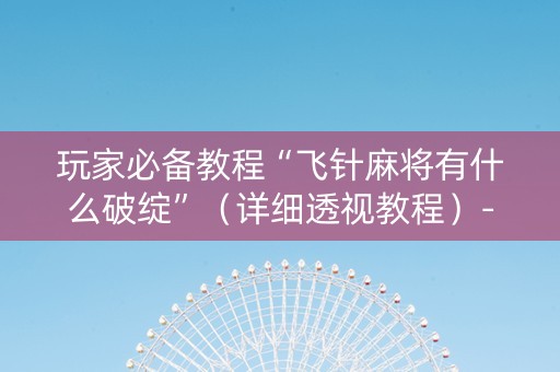 玩家必备教程“飞针麻将有什么破绽”（详细透视教程）-哔哩哔哩