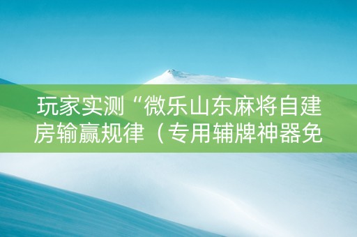 玩家实测“微乐山东麻将自建房输赢规律（专用辅牌神器免安装）