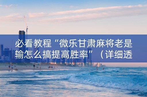 必看教程“微乐甘肃麻将老是输怎么搞提高胜率”（详细透视教程）-哔哩哔哩