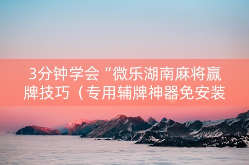 3分钟学会“微乐湖南麻将赢牌技巧（专用辅牌神器免安装）