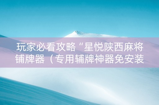 玩家必看攻略“星悦陕西麻将铺牌器（专用辅牌神器免安装）