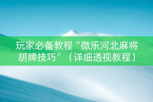 玩家必备教程“微乐河北麻将胡牌技巧”（详细透视教程）-哔哩哔哩