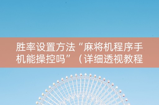 胜率设置方法“麻将机程序手机能操控吗”（详细透视教程）-哔哩哔哩