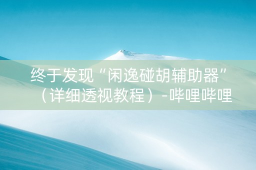 终于发现“闲逸碰胡辅助器”（详细透视教程）-哔哩哔哩