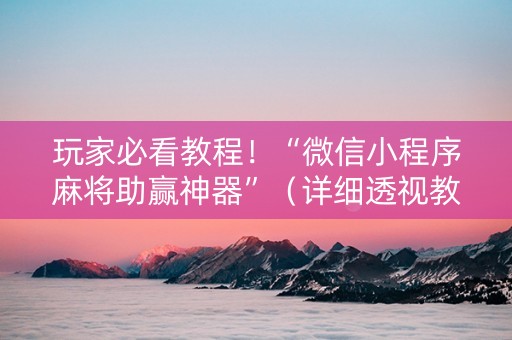 玩家必看教程！“微信小程序麻将助赢神器”（详细透视教程）-哔哩哔哩