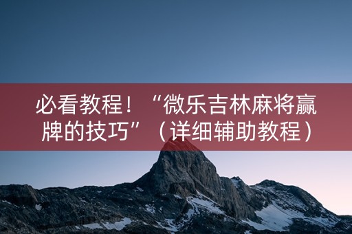 必看教程！“微乐吉林麻将赢牌的技巧”（详细辅助教程）-哔哩哔哩