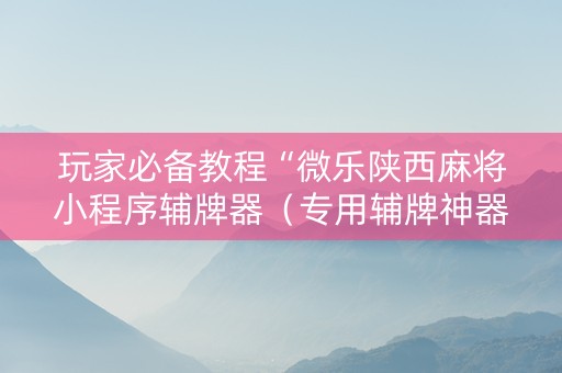玩家必备教程“微乐陕西麻将小程序辅牌器（专用辅牌神器免安装）