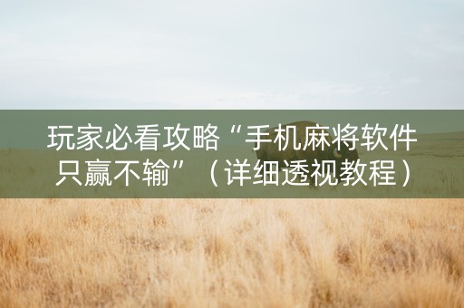 玩家必看攻略“手机麻将软件只赢不输”（详细透视教程）-哔哩哔哩