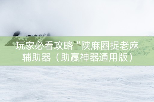 玩家必看攻略“陕麻圈捉老麻辅助器（助赢神器通用版）