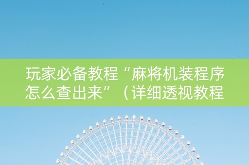 玩家必备教程“麻将机装程序怎么查出来”（详细透视教程）-哔哩哔哩