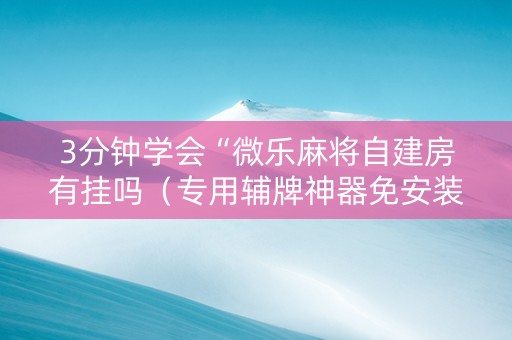 3分钟学会“微乐麻将自建房有挂吗（专用辅牌神器免安装）