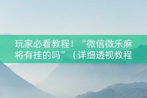 玩家必看教程！“微信微乐麻将有挂的吗”（详细透视教程）-哔哩哔哩