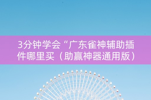 3分钟学会“广东雀神辅助插件哪里买（助赢神器通用版）