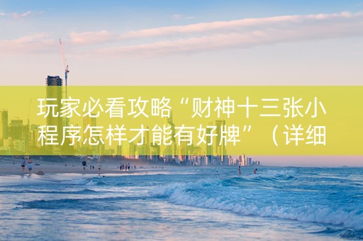 玩家必看攻略“财神十三张小程序怎样才能有好牌”（详细透视教程）-哔哩哔哩