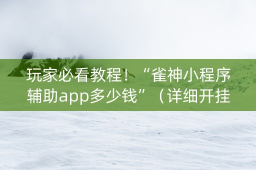 玩家必看教程！“雀神小程序辅助app多少钱”（详细开挂教程）-哔哩哔哩