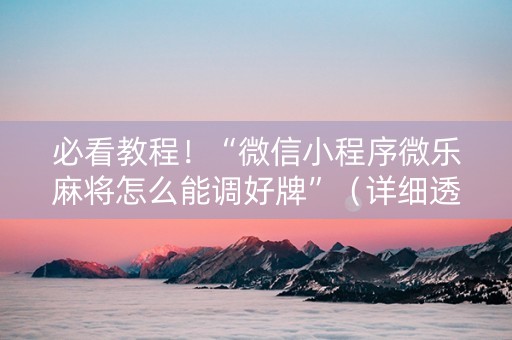 必看教程！“微信小程序微乐麻将怎么能调好牌”（详细透视教程）-哔哩哔哩